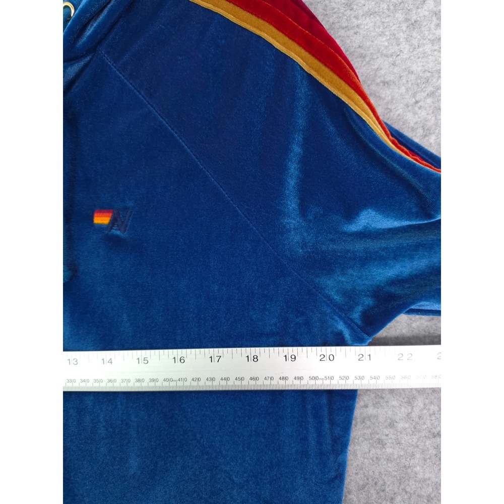 Aviator Nation Classic Velvet 5-Stripe Hoodie Women Large Vintage Blue Zip Up - Picture 6 of 7